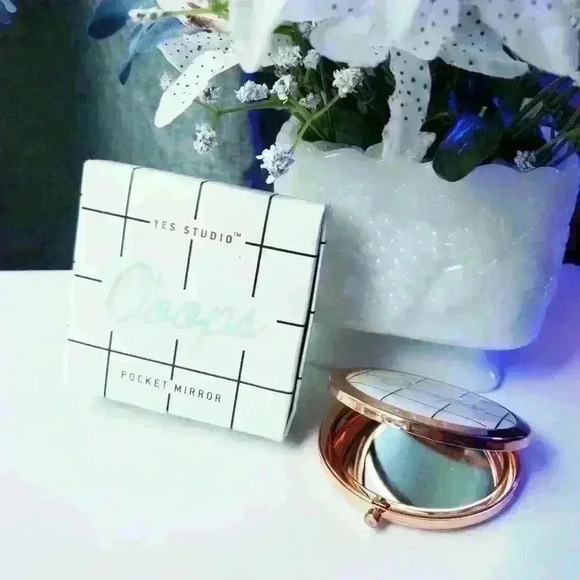 Yes Studio YS White with Rose Gold Tone Pocket Mirror - Picture 3 of 13